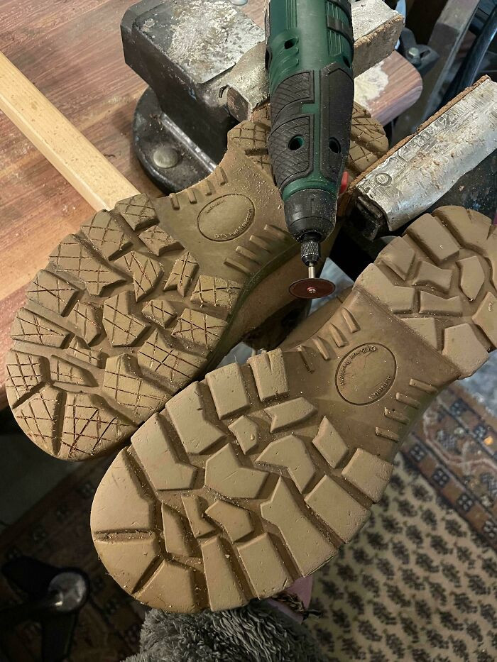 "The Boots Are Great, But The Tread Was Worn Down And It's Slippery Outside. Problem Solved, Hopefully"