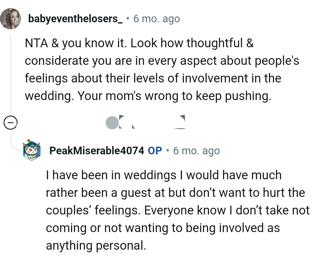 OP's Mom Is Wrong to Keep Pushing