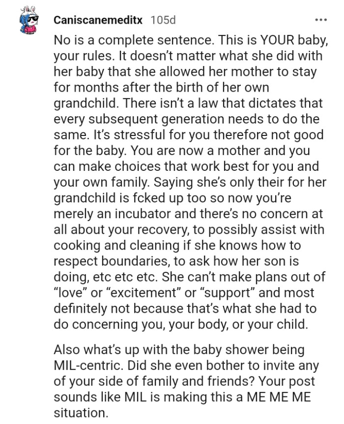 The OP is now a mother and can make choices that are best for her