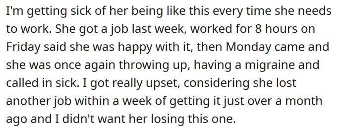 Recently, the OP lost another job.