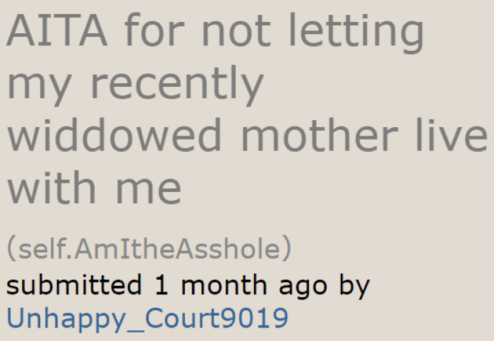 A problem between an adult daughter and her elderly mom after the former didn't allow the latter to move in with her family.