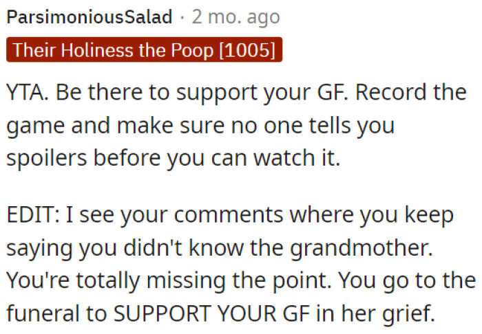 It's about OP being there for her during difficult times.