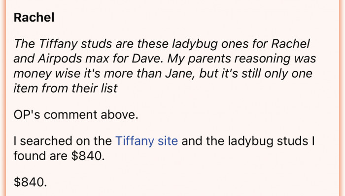 They spent more money on Rachel than on everyone else.