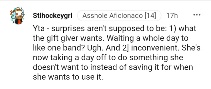 She's taking a day off to do something she doesn't want to do