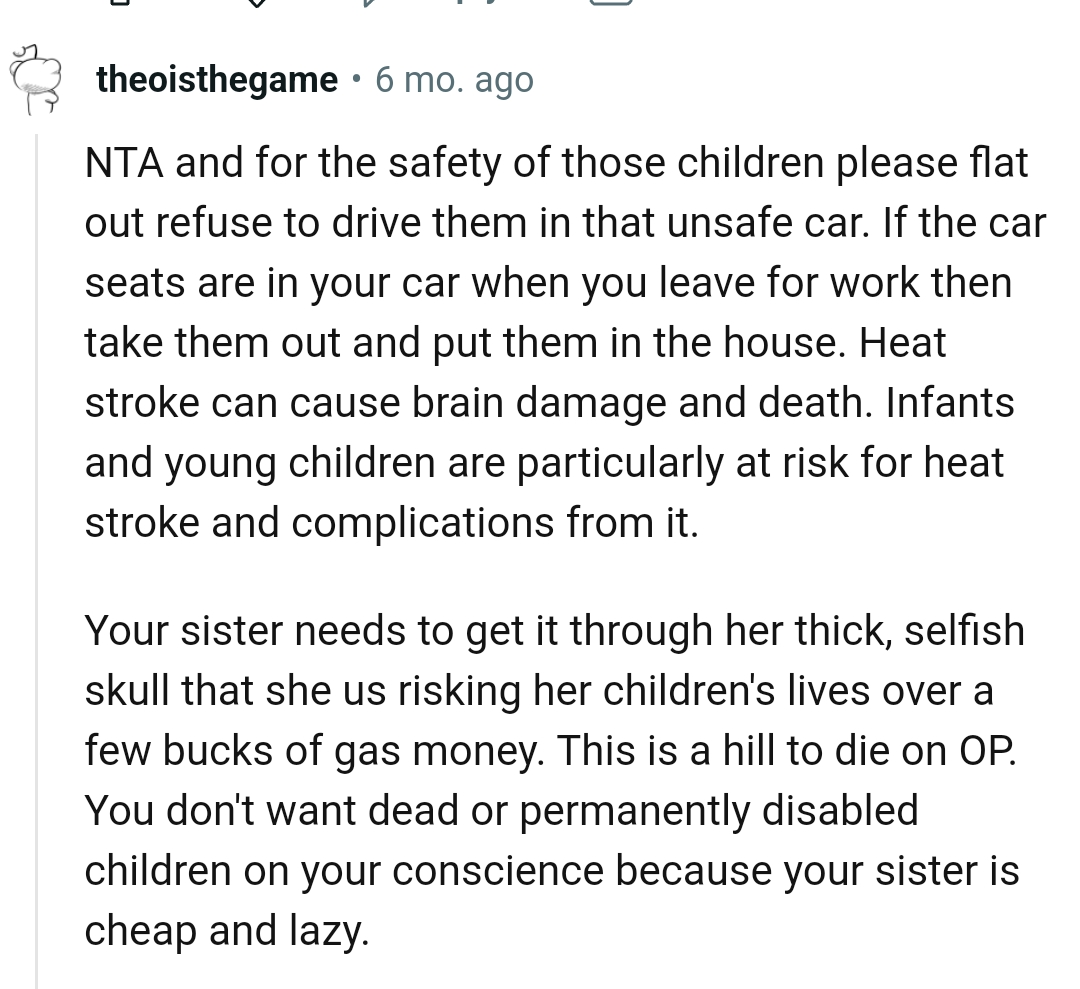 OP's sister is risking her children's lives