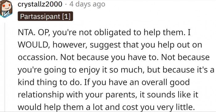 OP should help occasionally.