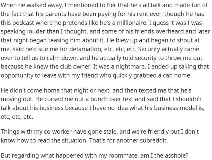 OP revealed the truth about the roommate's financial deception regarding his parents paying the rent