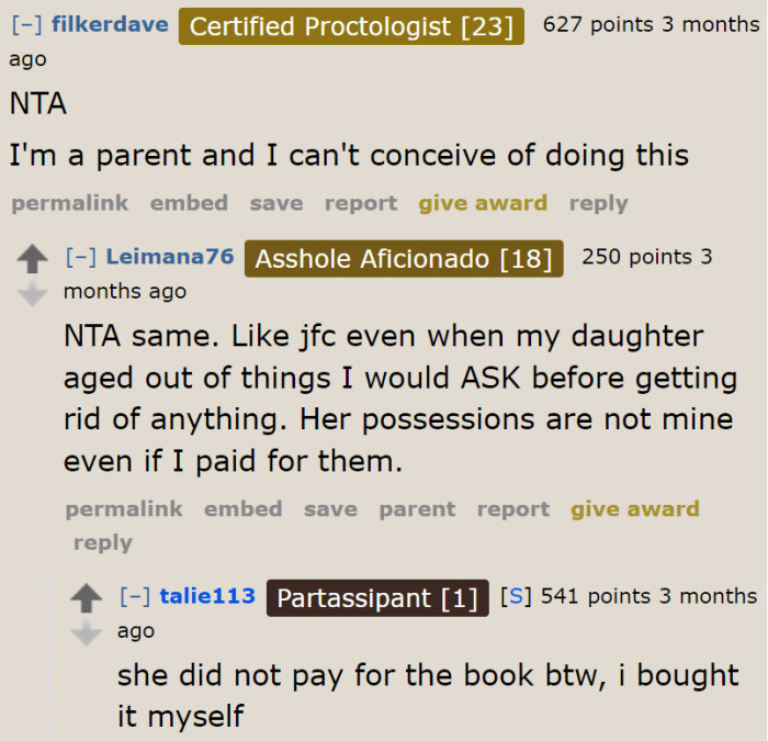 Other parents are on the OP's side.