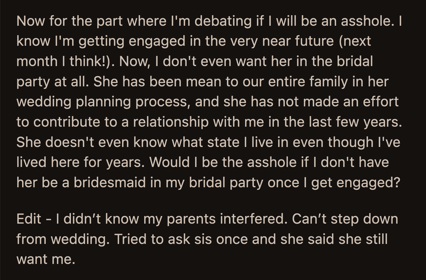Would it be below the belt if OP doesn't ask Anne to be her maid of honor when it's her turn at the altar?