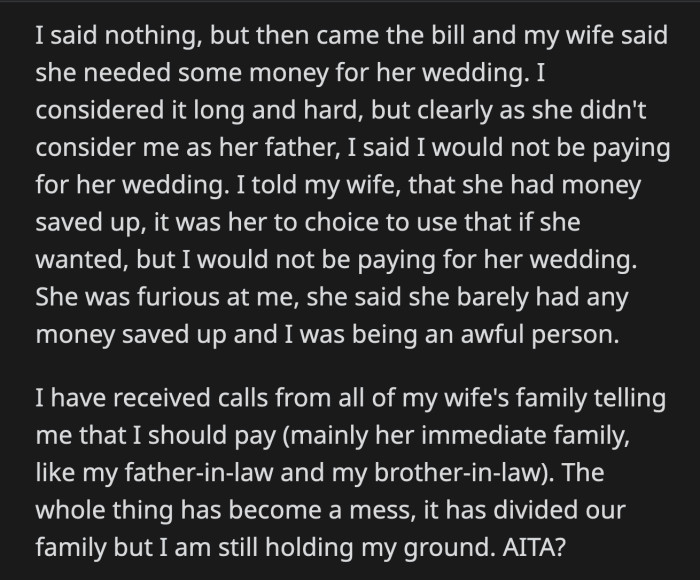 Their family is divided, and OP doesn't know if he made the right decision