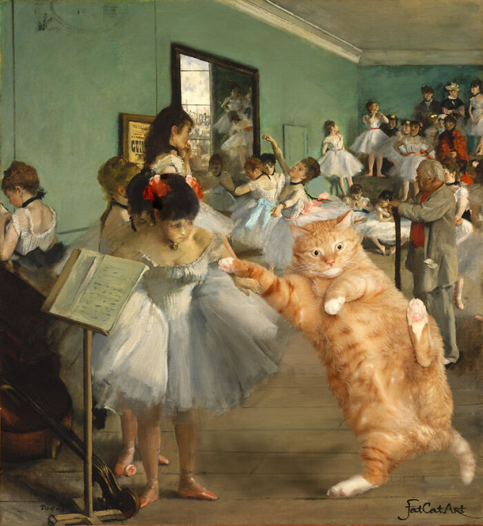 “The Dance Class: Zarathustra The Cat Teaches The Young Ballerina To Dance Pas-De-Chat”