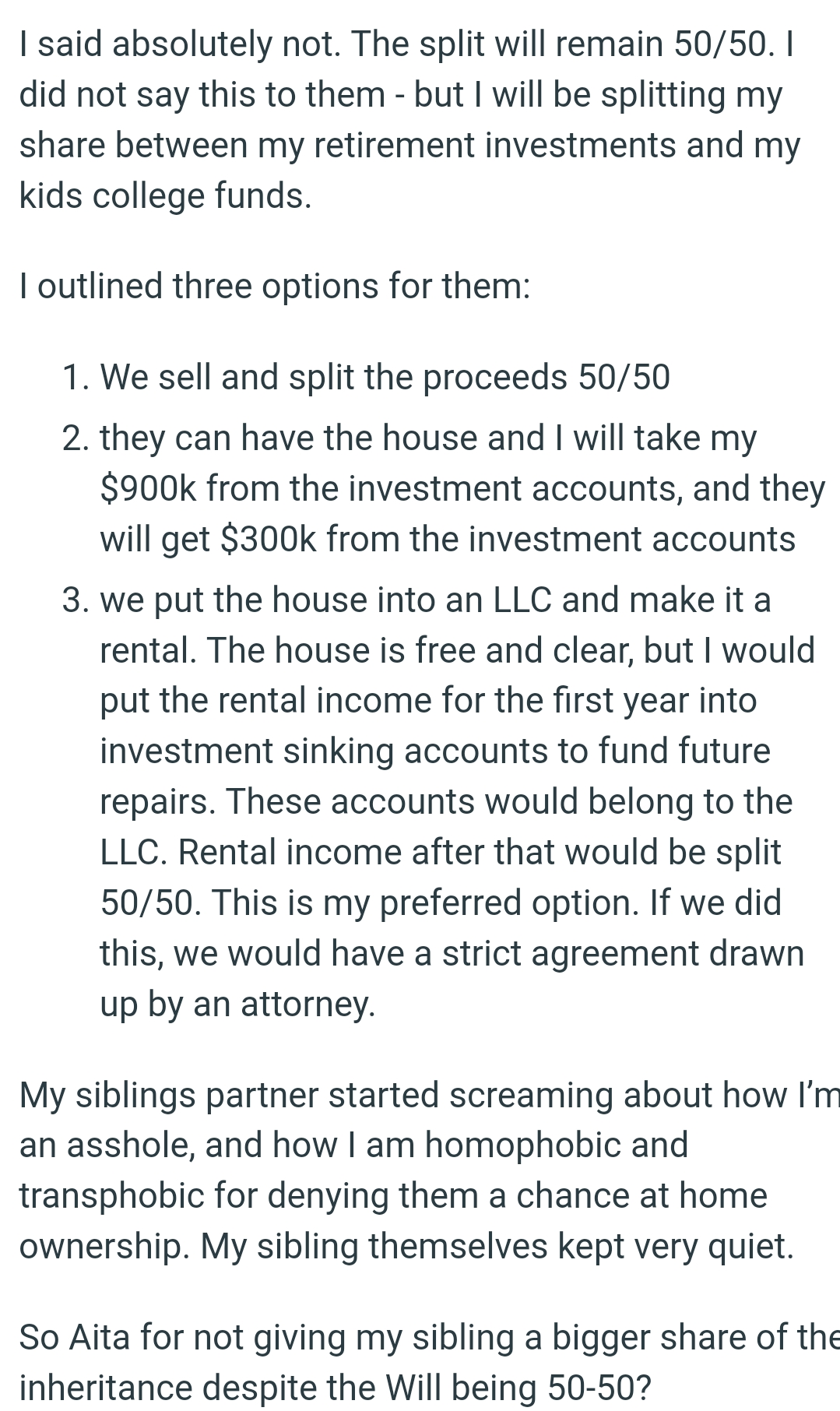 OP would put the rental income for the first year into investment sinking accounts