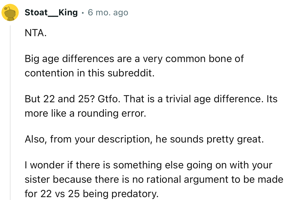“NTA…There is no rational argument to be made for 22 vs 25 being predatory.”
