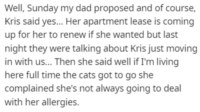 Recently, OP's dad proposed to Kris, and she said yes