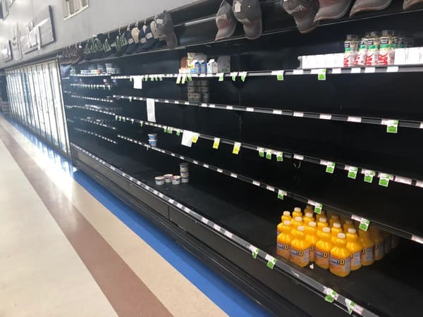 47. My local small town grocery store is running out of food. Their main supplier shut down deliveries, due to a Covid outbreak among their whole workforce. My town is in trouble.