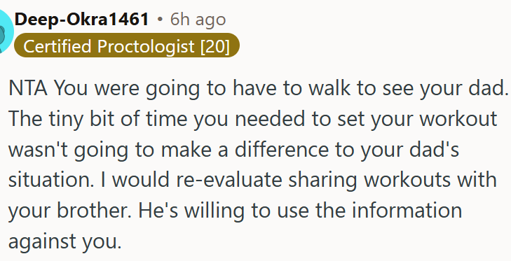 The few seconds OP spent logging his workout made no real difference.