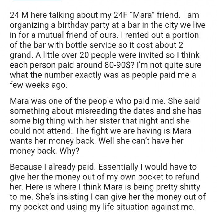 She has some big thing with her sister that night and she could not attend