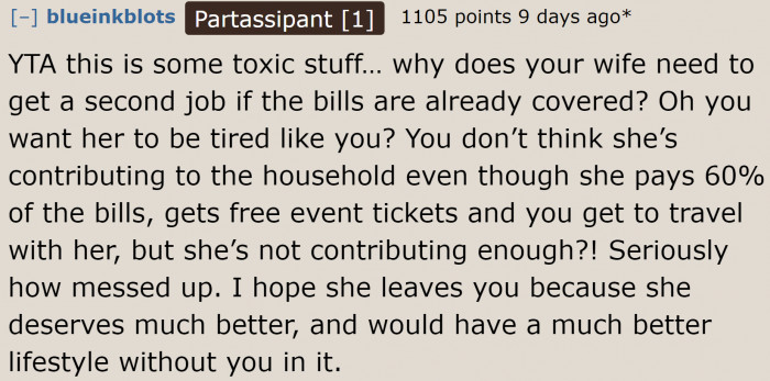 She contributes more. How is that unfair?