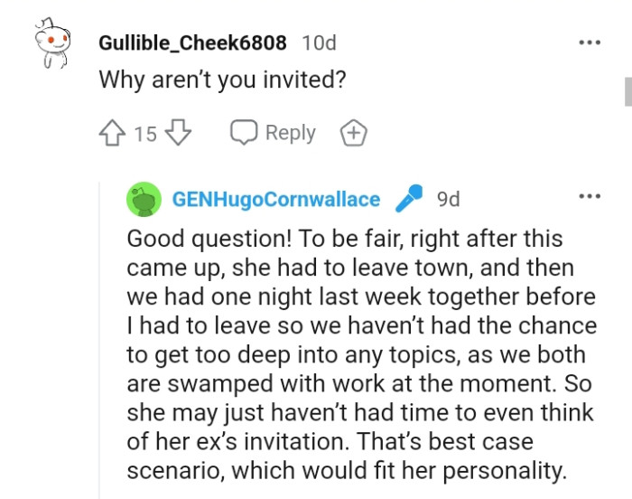 OP's girlfriend had to leave town