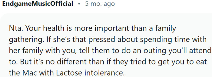 OP's health is more important than a family gathering