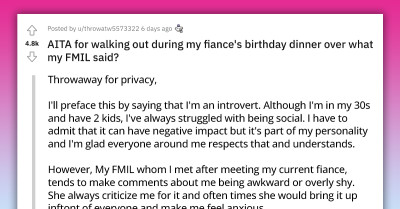 Toxic FMIL Made The Introvert Redditor Leave Her Fiancé's Birthday Dinner By Making Sexual Jokes About Her