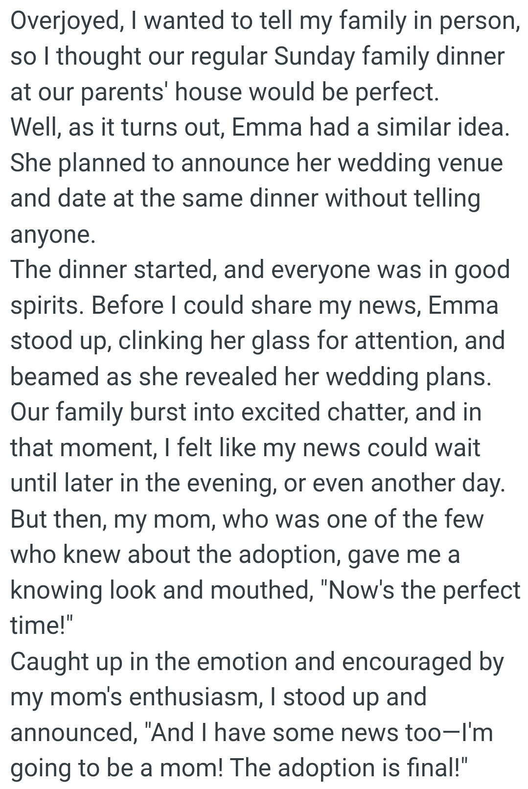 Emma stood up, clinking her glass for attention