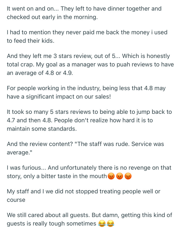 The family checked out the next morning, but not before leaving a 3-star review