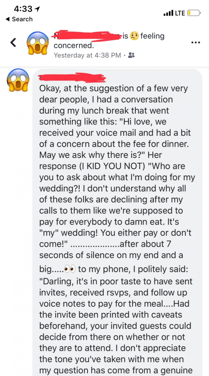 A few commenters suggested that the OP reach out to the bride in the interest of transparency, so that's precisely what she did.