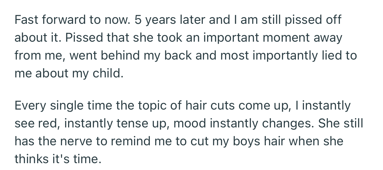 It’s been 5 years, but OP is still upset that her MIL robbed her of such an important moment