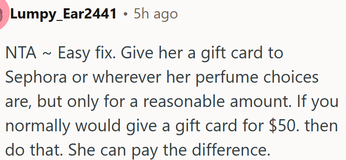 OP Should Give Her a Reasonable Gift Card.