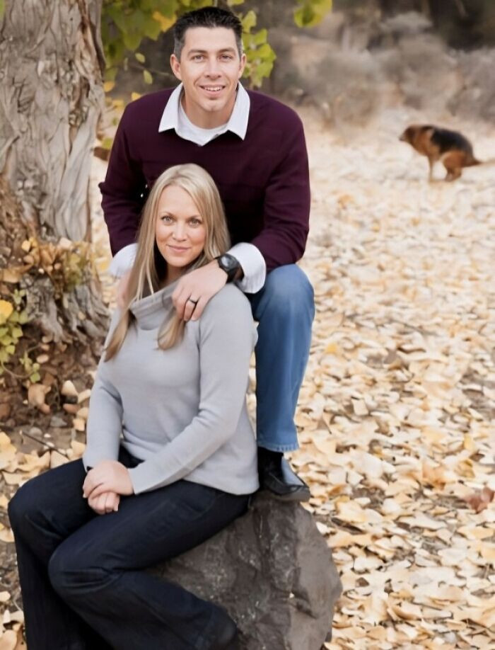"My Husband And I Wanted To Take A Christmas Family Photo With Our Dog Rylee, But He Kept Wandering Off"