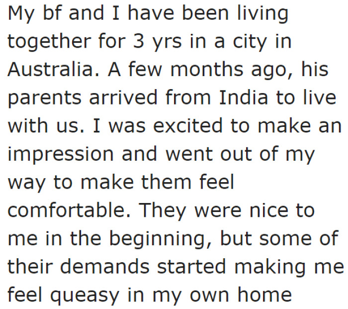 The boyfriend's parents came from India to visit him.