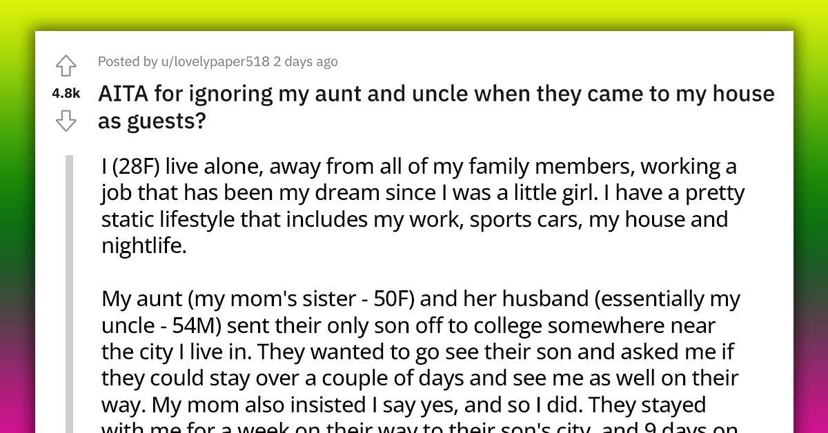 Woman Accused of Being a Rude Host During Her Aunt and Uncle's Two-Week Stay