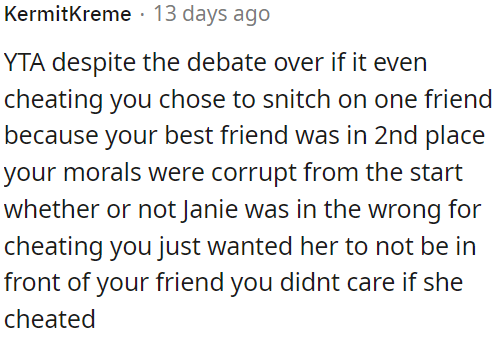 OP's actions were driven by favoritism, not morals.