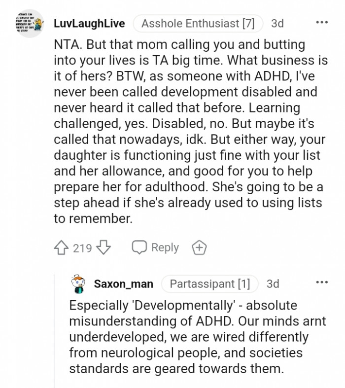 Your daughter is functioning just fine with the list