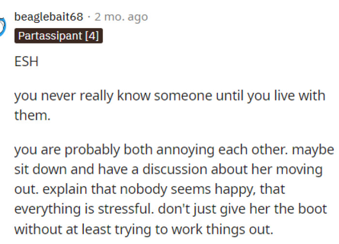 This person said that everyone sucks because ultimately nobody knows what it is like to live with someone until they've done it.