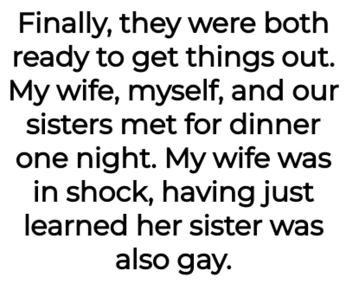 OP's wife was in shock knowing that her sister was gay