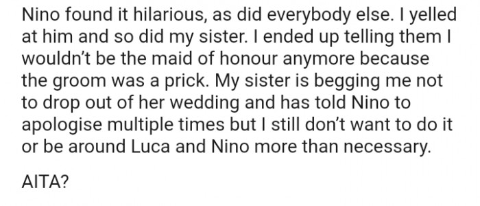 My sister is begging me not to drop