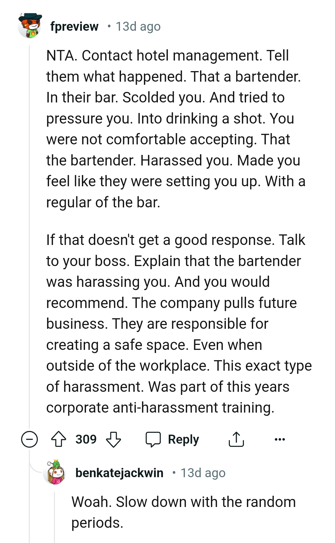 The OP was not comfortable accepting