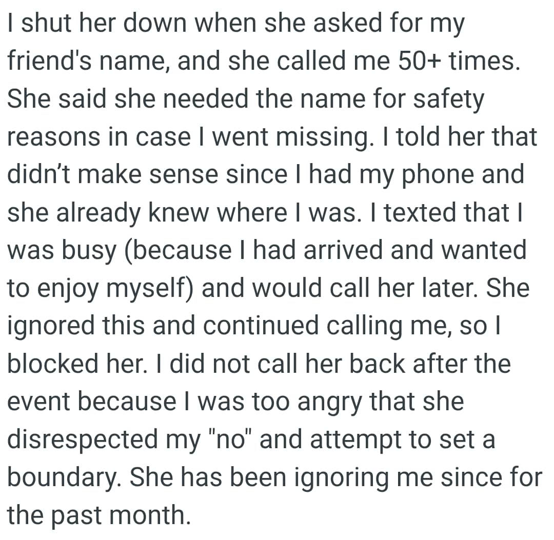 She said she needed the name for safety reasons in case the OP went missing