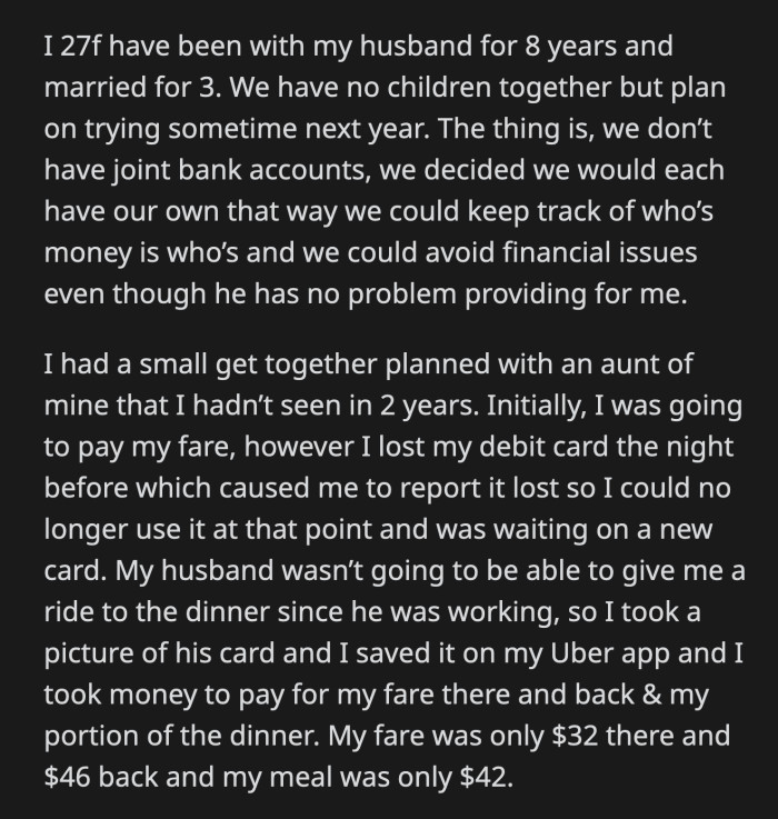 He called OP a thief, stating that her actions put her character into question.