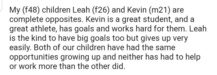 Introducing OP's children, Leah and Kevin, who seem to have big life goals
