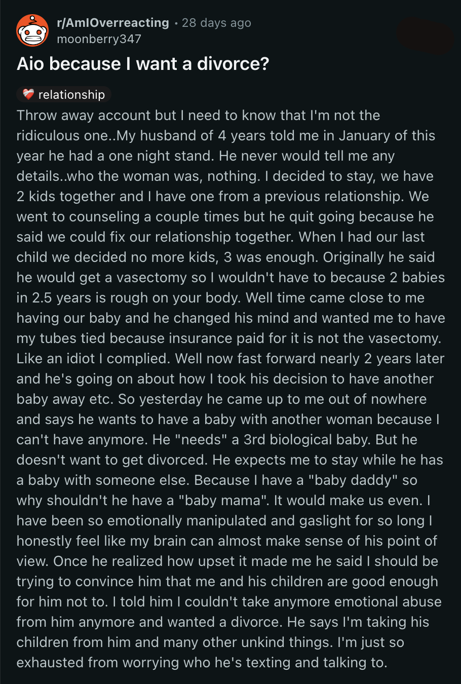 OP told her husband she couldn't take any more abuse from him and asked for a divorce. He accused her of taking their children away from him. What would you have done in OP's place?