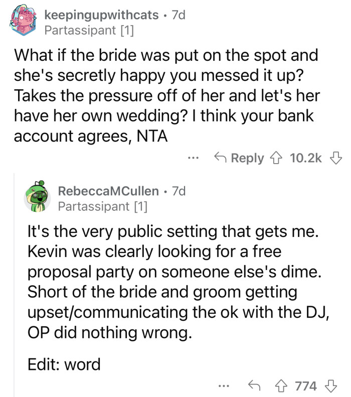 The generous payment OP received shows how the bride feels.