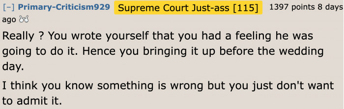 Perhaps there's something wrong even before the wedding.