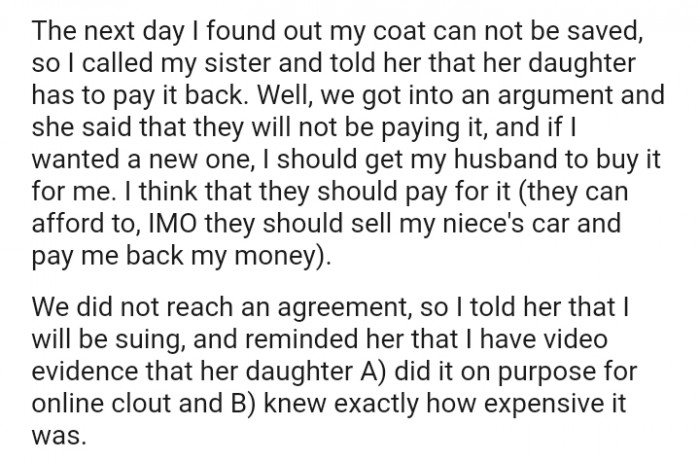We did not reach an agreement, so I told her that I would be suing