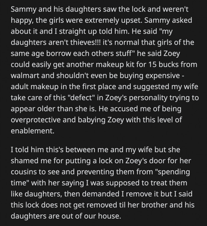 Sammy and his daughter were upset when they saw the lock on Zoey's door.