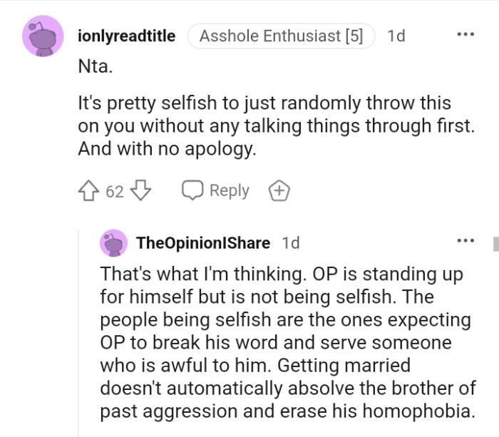 It's selfish to just randomly throw this on you