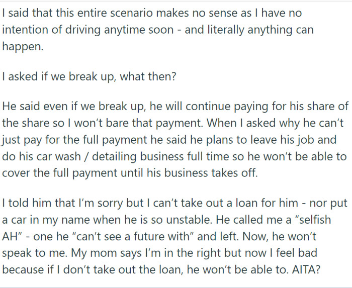 OP asked what would happen if they broke up