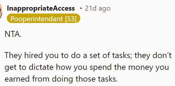 But another Redditor didn't agree; they said it was the OP's money